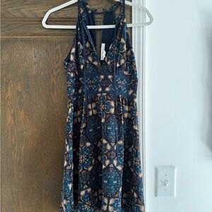 BCBGeneration Navy and Cream Patterned Halter Midi Dress